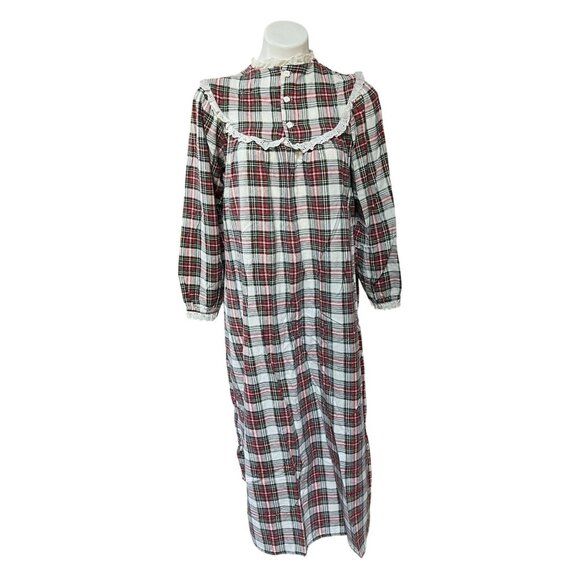 Vintage 1970s Lanz Of Salzburg Plaid Cotton Nightgown With Lace